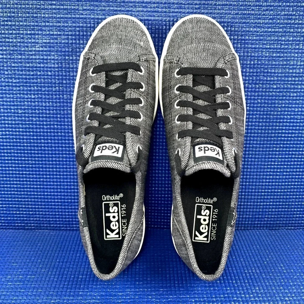 KEDS KICKSTART DENIM TWILL Women`s Size 7.5 Grey Black Comfort Shoes WF58556